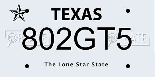 802GT5 Texas License Plate