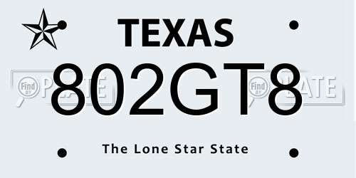 802GT8 Texas License Plate