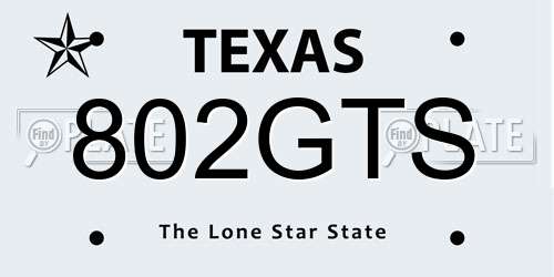 802GTS Texas License Plate