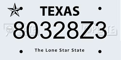 80328Z3 Texas License Plate