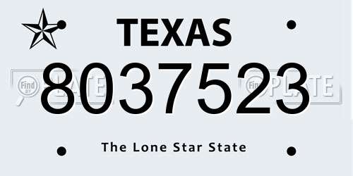 8037523 Texas License Plate