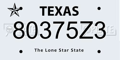 80375Z3 Texas License Plate