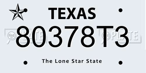 80378T3 Texas License Plate