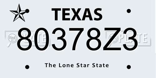 80378Z3 Texas License Plate