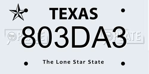803DA3 Texas License Plate