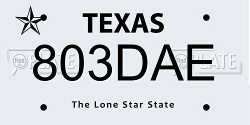 803DAE Texas License Plate