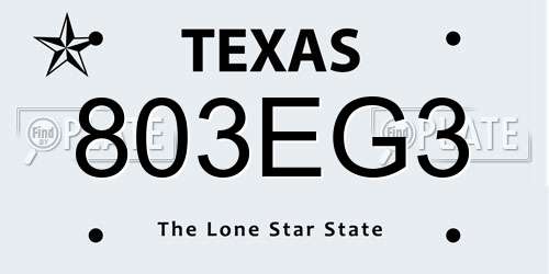 803EG3 Texas License Plate