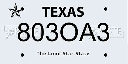 803OA3 Texas License Plate