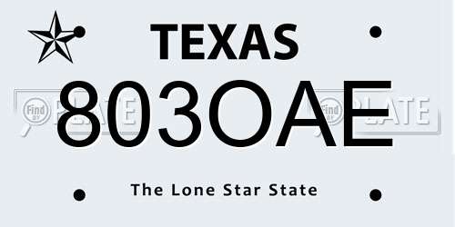 803OAE Texas License Plate