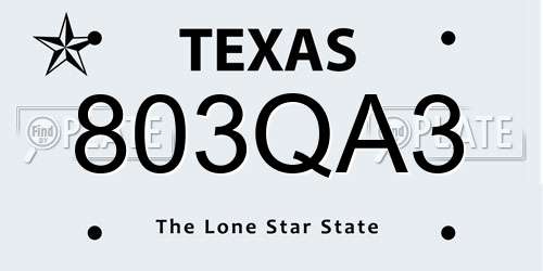 803QA3 Texas License Plate