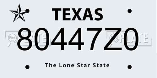 80447Z0 Texas License Plate