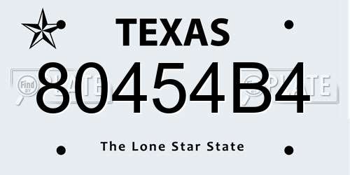 80454B4 Texas License Plate