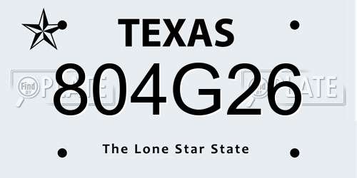 804G26 Texas License Plate