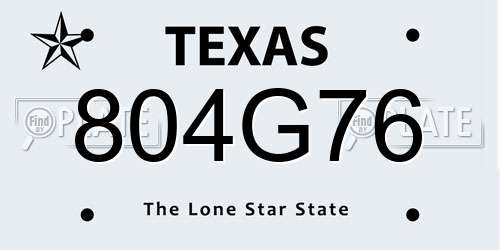 804G76 Texas License Plate