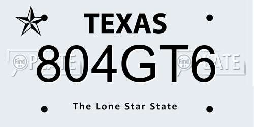 804GT6 Texas License Plate
