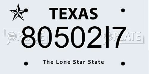 80502I7 Texas License Plate