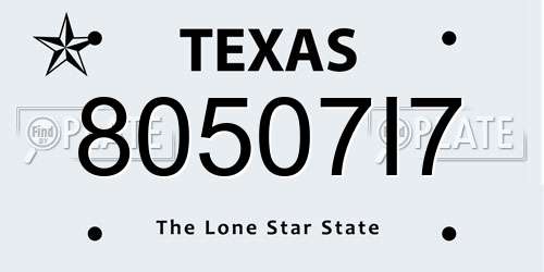 80507I7 Texas License Plate