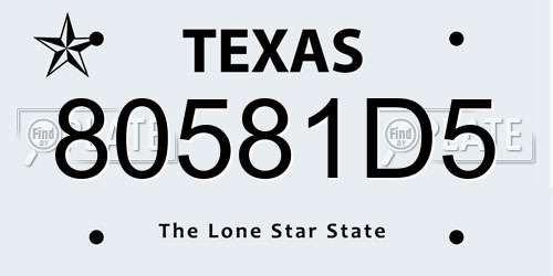 80581D5 Texas License Plate