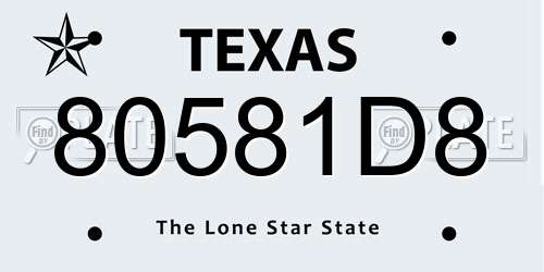 80581D8 Texas License Plate