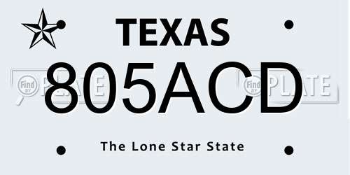 805ACD Texas License Plate