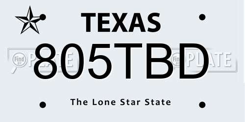 805TBD Texas License Plate