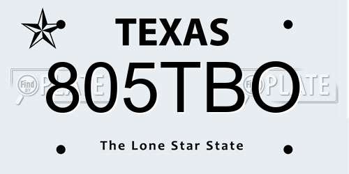 805TBO Texas License Plate