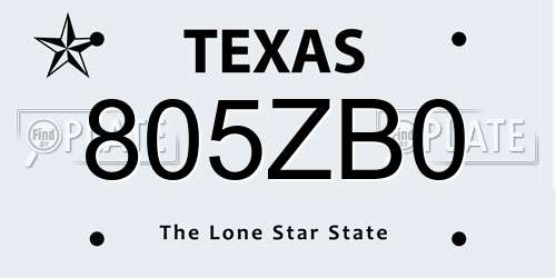 805ZB0 Texas License Plate