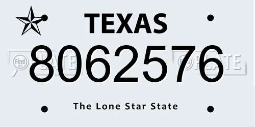 8062576 Texas License Plate