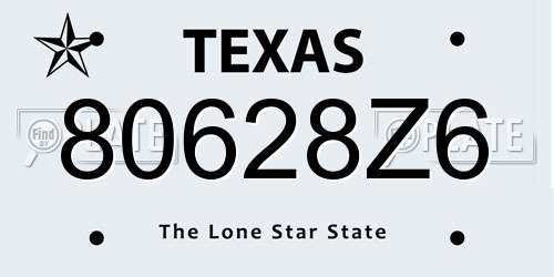 80628Z6 Texas License Plate