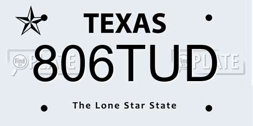 806TUD Texas License Plate