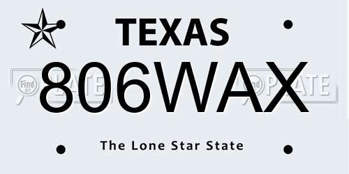 806WAX Texas License Plate