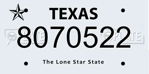 8070522 Texas License Plate