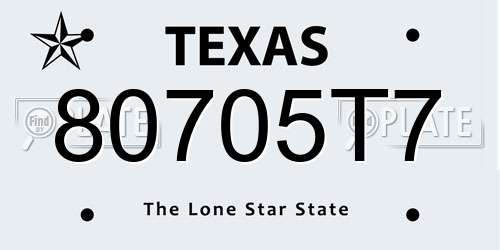 80705T7 Texas License Plate
