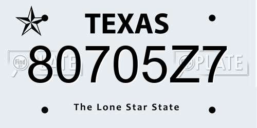 80705Z7 Texas License Plate