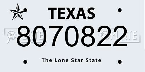 8070822 Texas License Plate