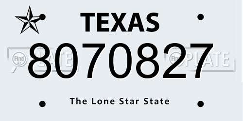8070827 Texas License Plate