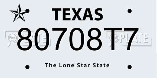 80708T7 Texas License Plate