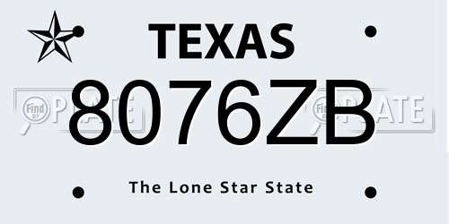 8076ZB Texas License Plate