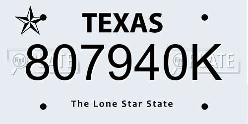 807940K Texas License Plate