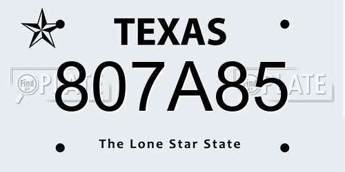 807A85 Texas License Plate