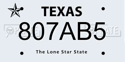 807AB5 Texas License Plate