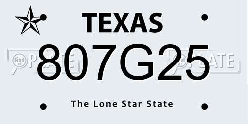 807G25 Texas License Plate