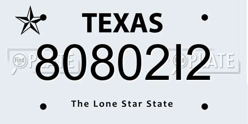 80802I2 Texas License Plate