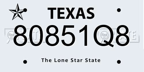 80851Q8 Texas License Plate