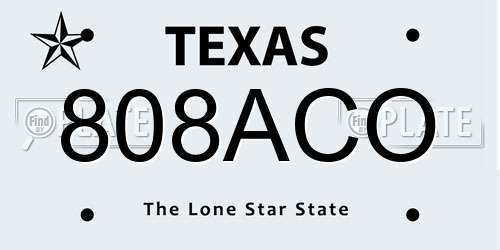 808ACO Texas License Plate