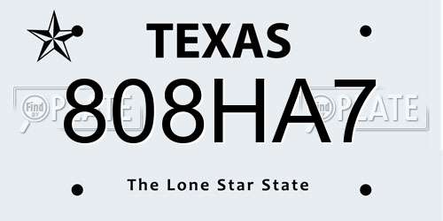 808HA7 Texas License Plate