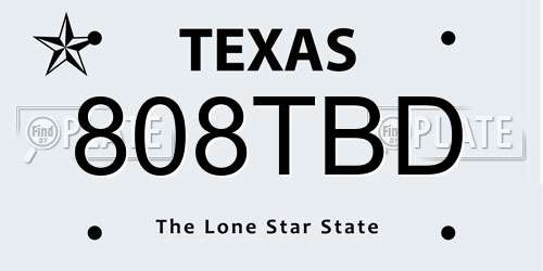 808TBD Texas License Plate