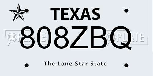 808ZBQ Texas License Plate