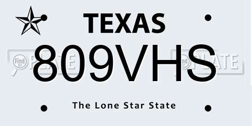 809VHS Texas License Plate