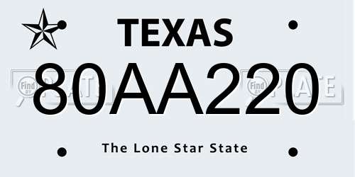 80AA220 Texas License Plate